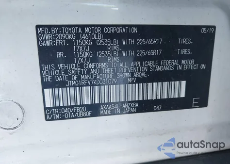 2019 Toyota Rav4 Le from USA, damaged, VIN JTMG1RFV7KD031079